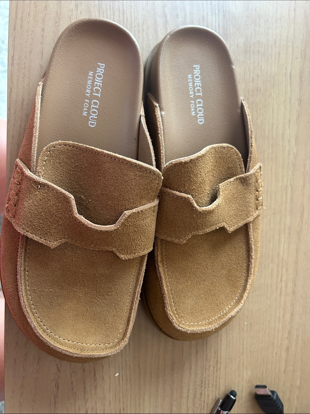 Women’s Suede Slip-On Slides in Tan